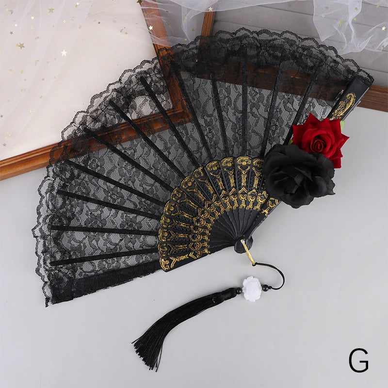 Ladies Lace Folding Hand Fan with Tassels | Wedding & Dance