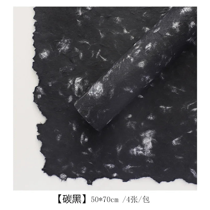 4 Pieces 50 X 70cm Mother's Day Petals Dongba Paper Handmade Retro Texture Packaging Papers Flower Bouquet DIY Packaging Oasis Select Black