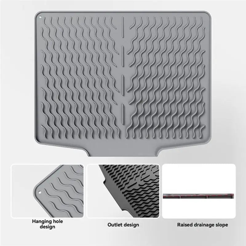 LIKE WISH Silicone Tableware Drain Mat, Anti Slip Sink Mat, Slope Guide Bowl Dish Drying Filter Mat Oasis Select