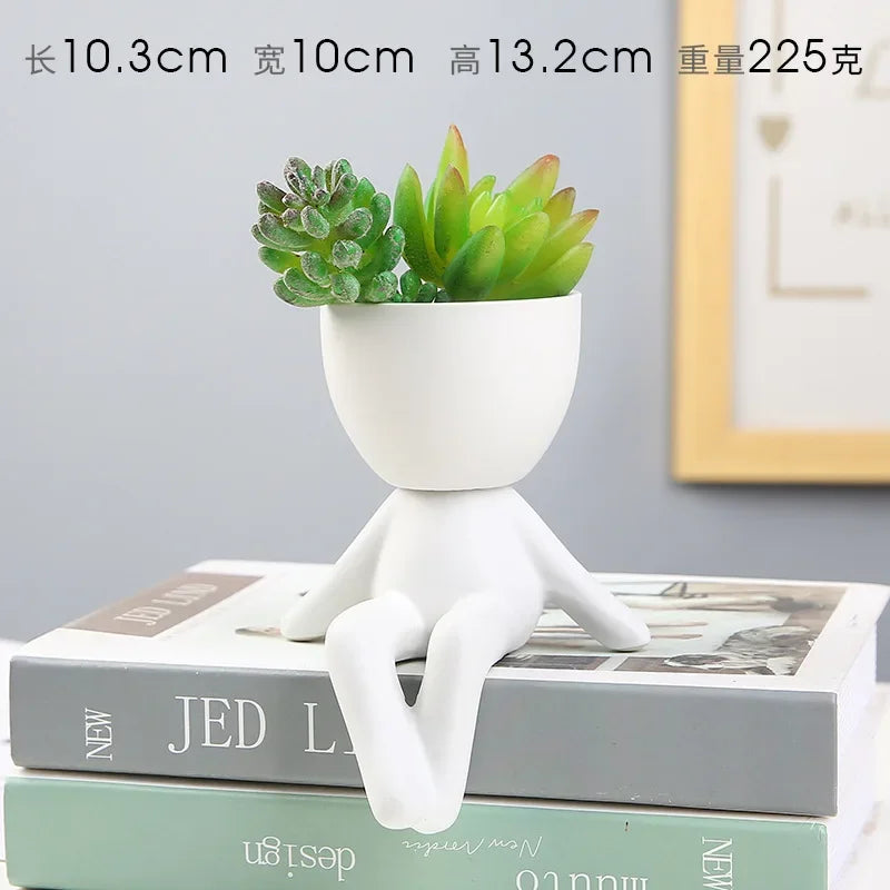 Creative Cute Imitation Humanoid Ceramic Flower Pot Succulent Planter Crafts Flowerpot Vase Home Decoration Personalized Gift Oasis Select O