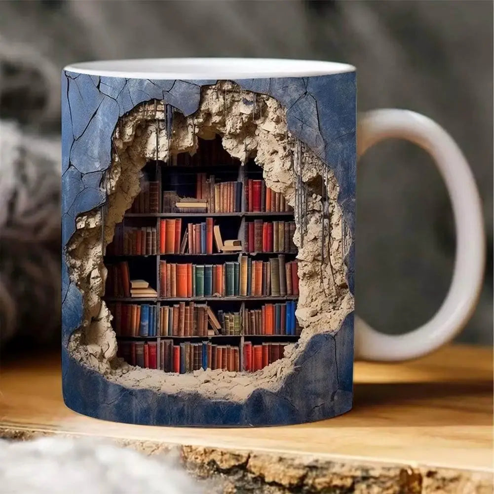 3D Library Book Mug Ceramic Shelf Mug Creative Space Design Multi-Purpose Mug Coffee Cup Study Milk Cup Friends Birthday Gift Oasis Select