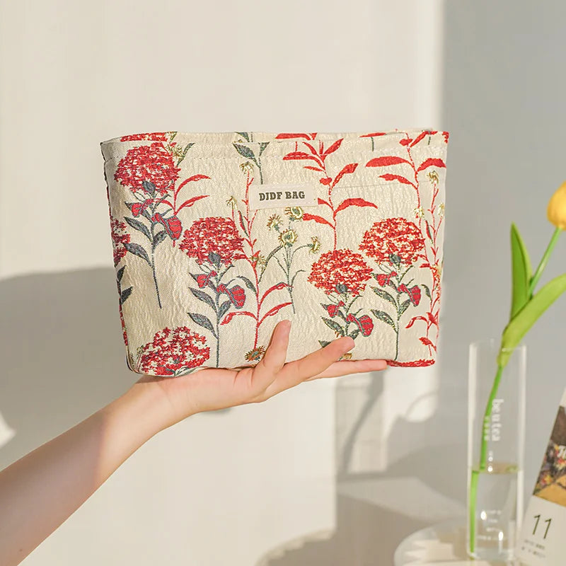 Blue Bouquet Women Makeup Bag, Large Capacity Canvas Toiletry Bag-for Sanitary Napkin & Makeup Supplies Storage,Travel Organizer Oasis Select Red bouquet