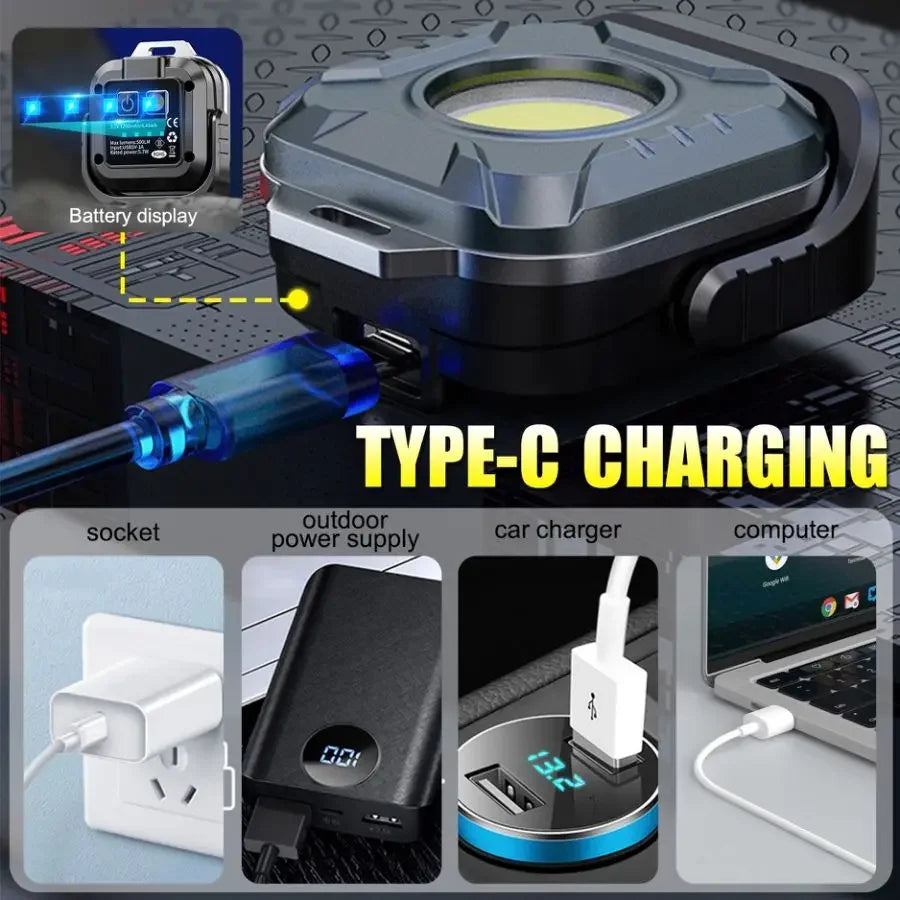 Portable COB LED Work Light Portable Flashlight USB Rechargeable Work Lamp Torch Mini Keychain Flashlights Camping Lights Oasis Select