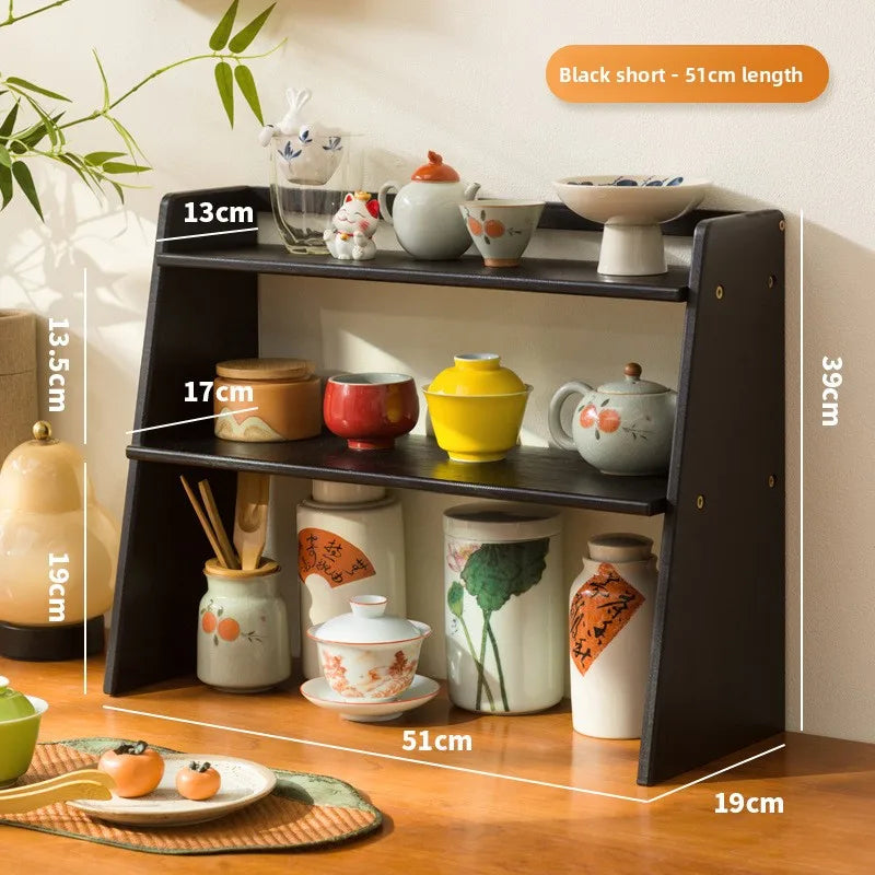 Desktop tea house walnut tea set rack teacup rack Bogu rack Chinese solid wood desktop tea table desktop storage Oasis Select Black 51 Short
