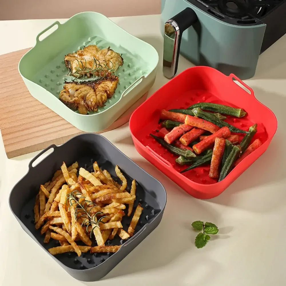 Silicone Air Fryer Baking Pan Square Reusable High Temperature Resistant Silicone Liner Insulation Mat Oven Baking Oasis Select