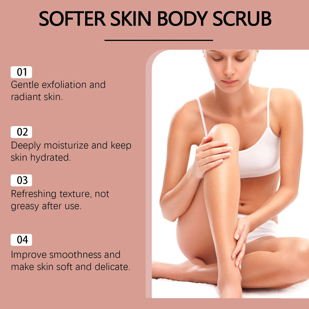 Honey Peach Softer Skin Body Scrub Gentle Exfoliating Cleanser Brightening Deep Cleaning Moisturizing Shiny Smooth Body Scrub Oasis Select