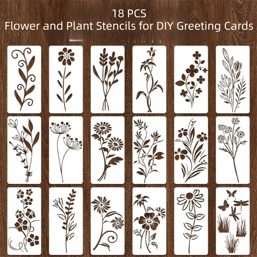 Reusable Plastic Stencils Set Butterfly Design Flower Leaf Pattern Flower Stencils Large Size Spray Painting Painting Templates Oasis Select Type A-18pcs