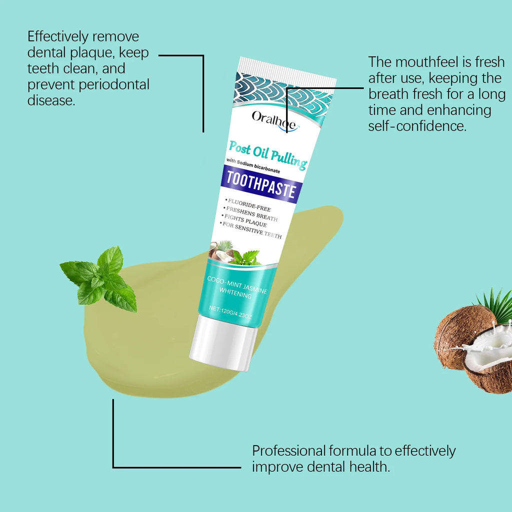 Coconut Oil Teeth W-hitening Toothpaste Repair Cavitie Reduce Yellowing Deep Clean Remove Plaque Stains Gum Treatment Toothpaste Oasis Select