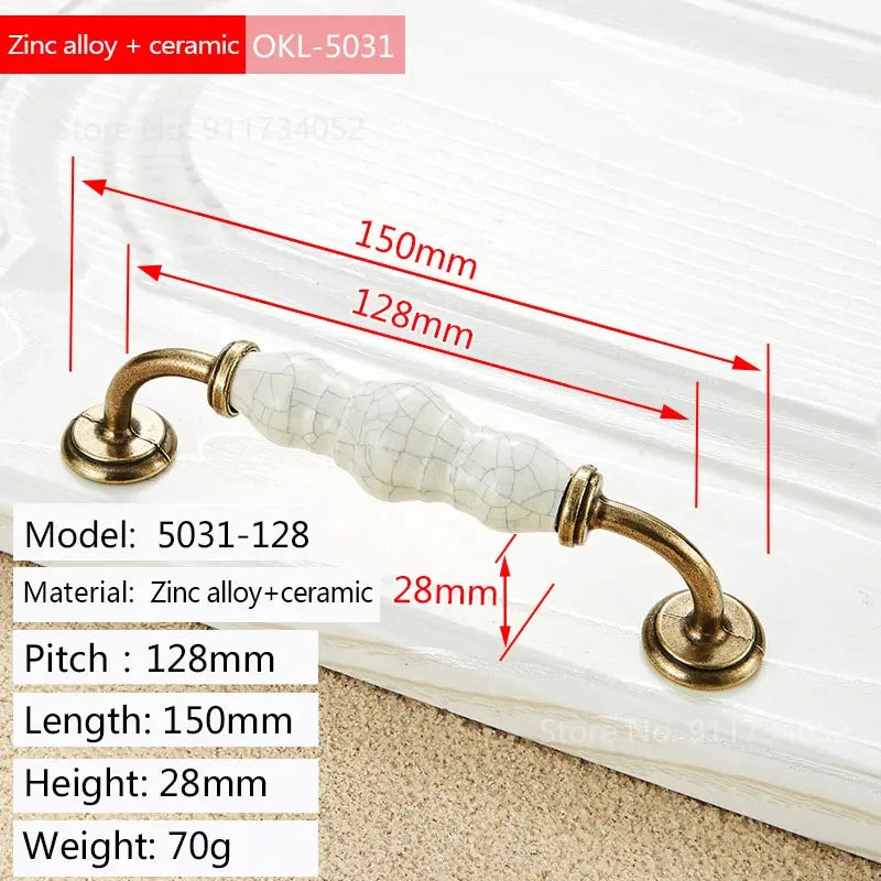 Cupboard Kitchen Hardware Retro European Fashion Cabinet Drawer Handles Bronze Closet Dresser Knobs Zinc Alloy and Ceramic Oasis Select 128-4