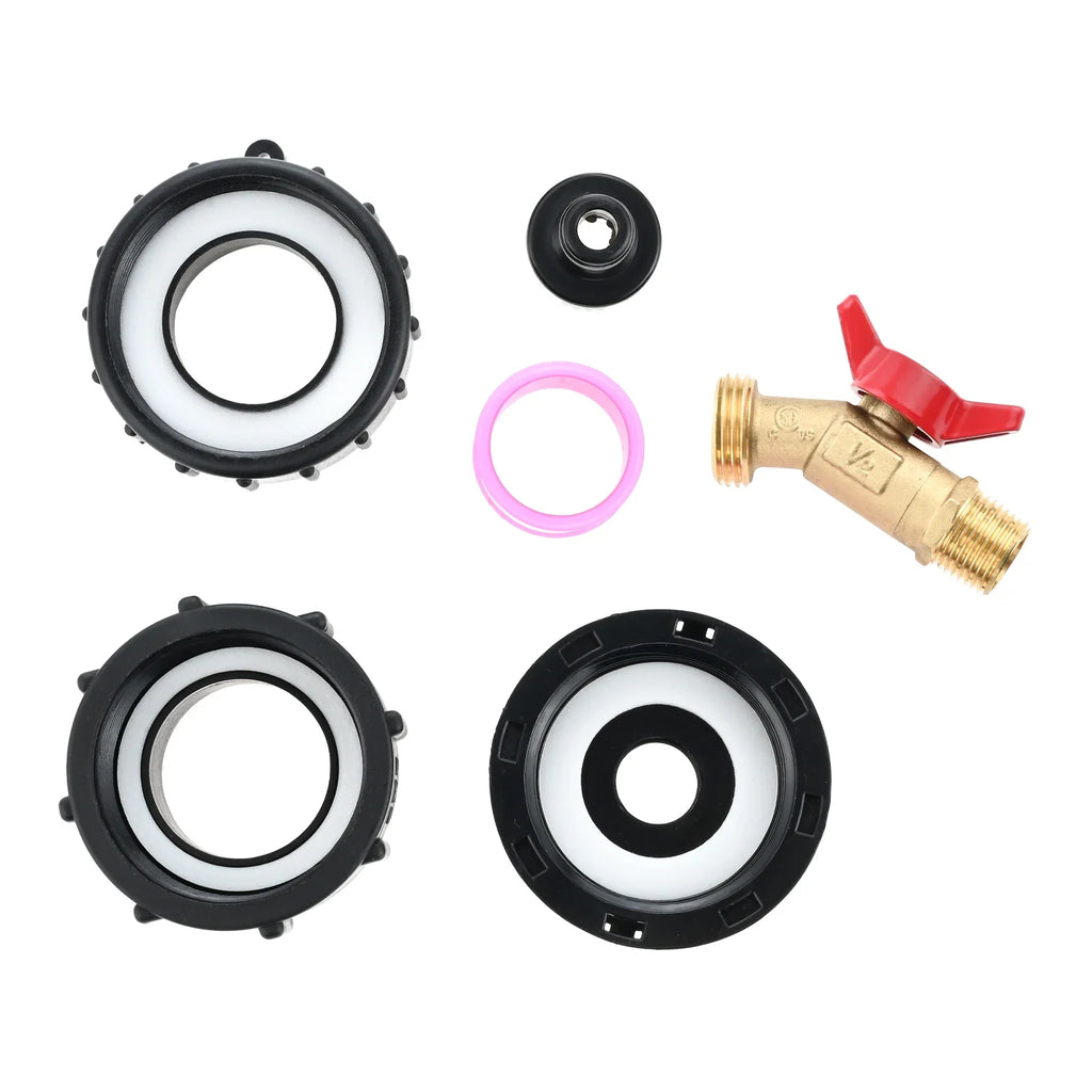 1Set IBC Tote Adapter for 275-330 Gallon Water Tank Fittings 2.44" Fine & 2.36" Coarse Thread 1/2" MNPT ×3/4" GHT Valve Faucet Oasis Select