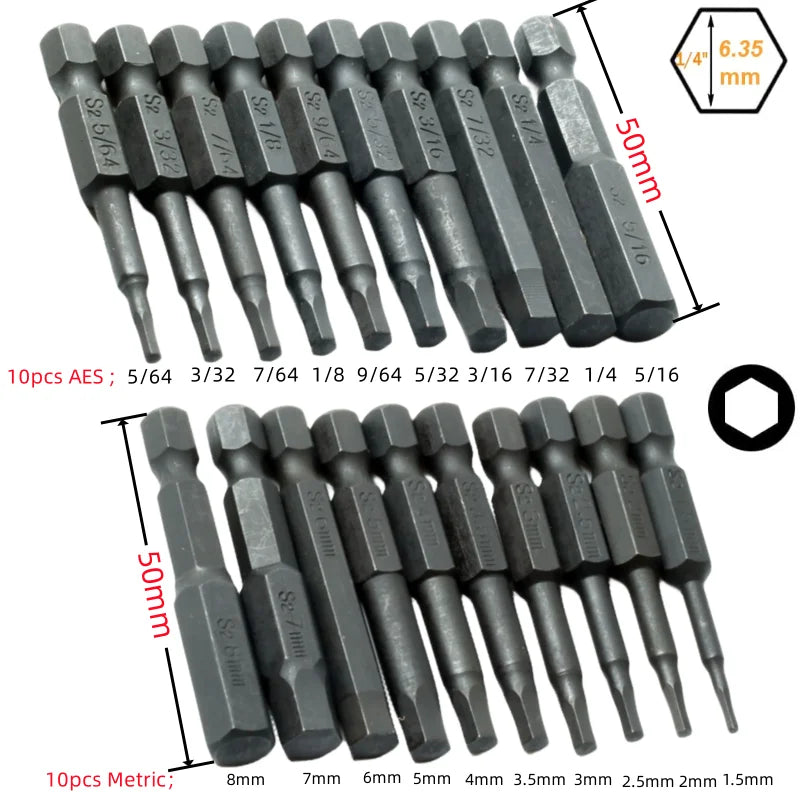 SLADE Hex Allen Wrench Drill Bit Set – S2 Steel Magnetic Tips Hex Drill Bit Set Oasis Select