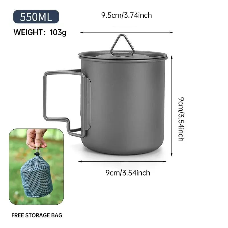 Pure Titanium Folding Camp Mug – Lightweight 220–750ml Cup Titanium Camping Mug Oasis Select 550ml
