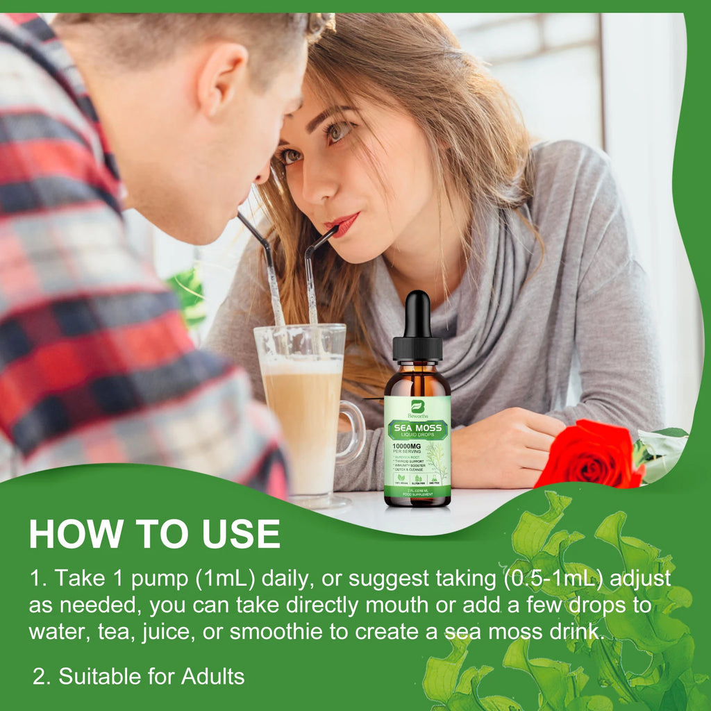 BEWORTHS Organic Seamoss Drops with Burdock Root and Spirulina Support Immunity and Gut Health, Help Digestion Weight Management Oasis Select