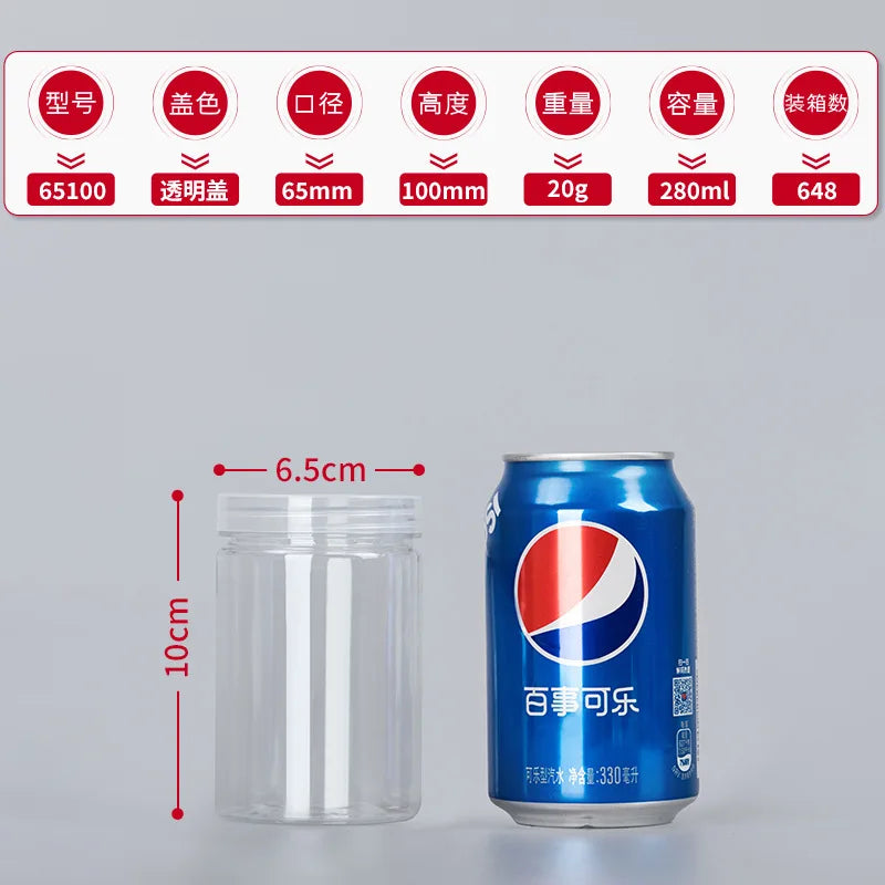 1PC Plastic Packing Bottle PET Clear Empty Seal Bottle Circular Bucket Storage Biscuit Jar Food Grade Sealed Cans Tank Container Oasis Select K-280ml