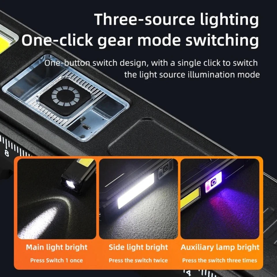 Super Bright LED Handheld Flashlight USB Rechargeable Work Light Outdoor Portable Hook COB Floodlight Emergency Red Blue Light Oasis Select