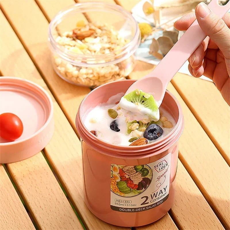 Portable Salad Cups Container Plastic with Lid and Fork Overnight cup Breakfast Oatmeal Cereal Nut Yogurt Cup School Lunch Box Oasis Select