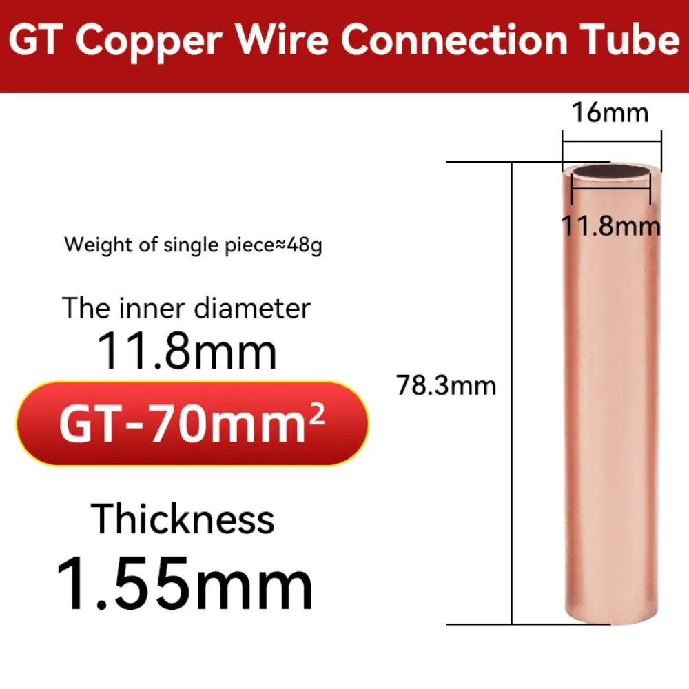 Ferrule Lug Connector Crimp Terminal GT Copper Wire Cable Hole Passing Connecting Sleeve Tube GT-10/16/25/35/50/70/95/120mm2 Ter Oasis Select GT-70mm2