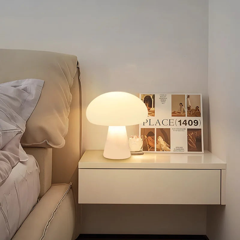 Ins Vintage Danish Cream-style Mushroom Table Lamp Charging Living Room Study Bedroom Bedside Decorative Ambient Light Oasis Select