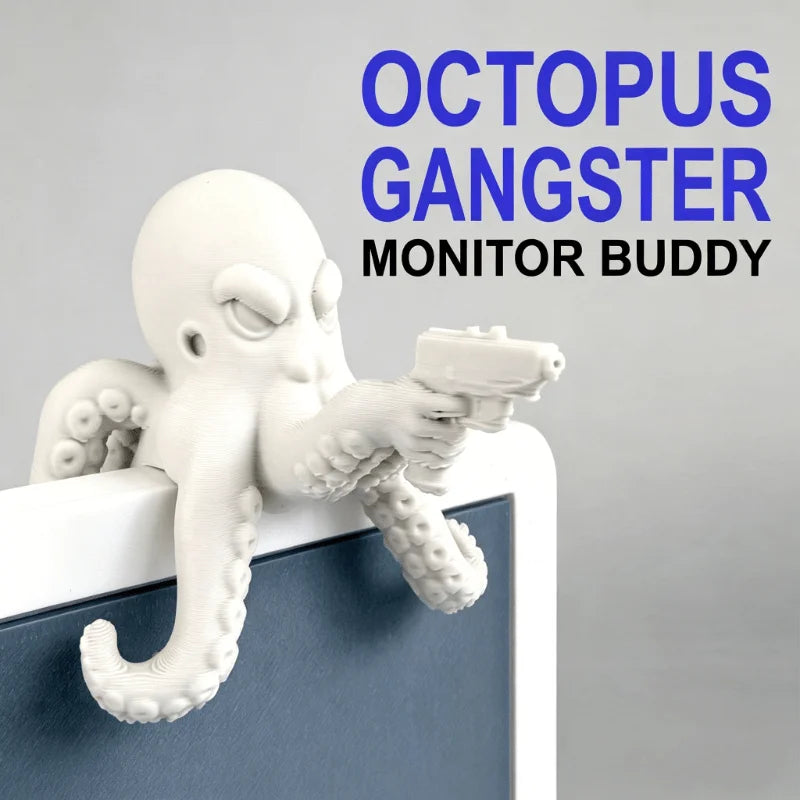 Novelty Angry Octopus Holding Pistol Statue 3D Printed Desk Decor Miniatures Octopus Ornaments for Shelf Monitor Desk Edge Gifts Oasis Select