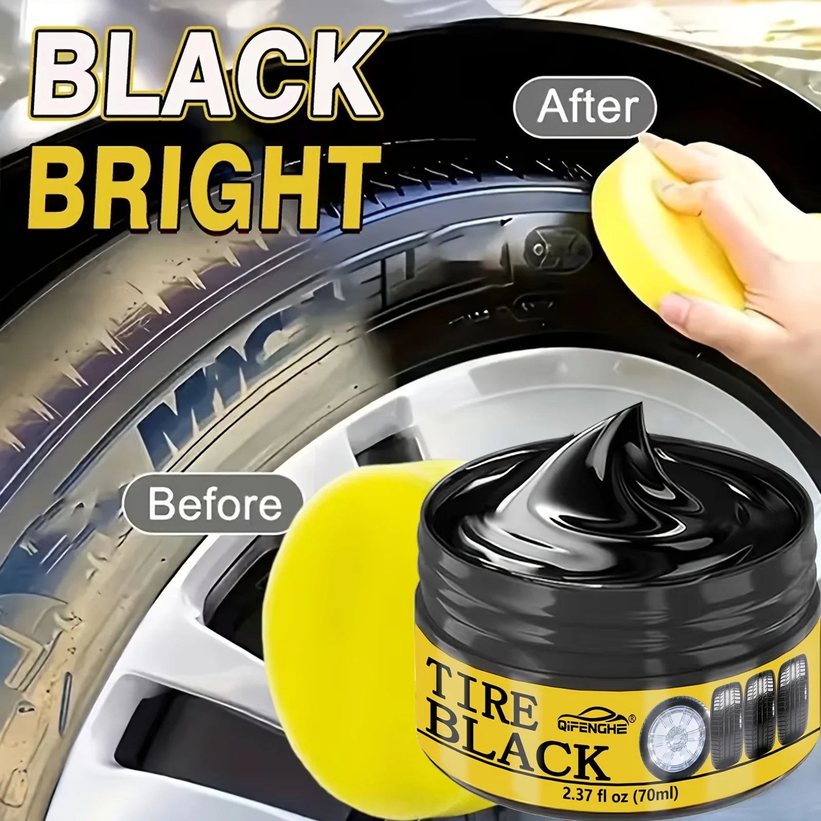 Tire Shine Paste 2.37oz – Glossy Black, Waterproof Formula Tire Shine Paste Oasis Select