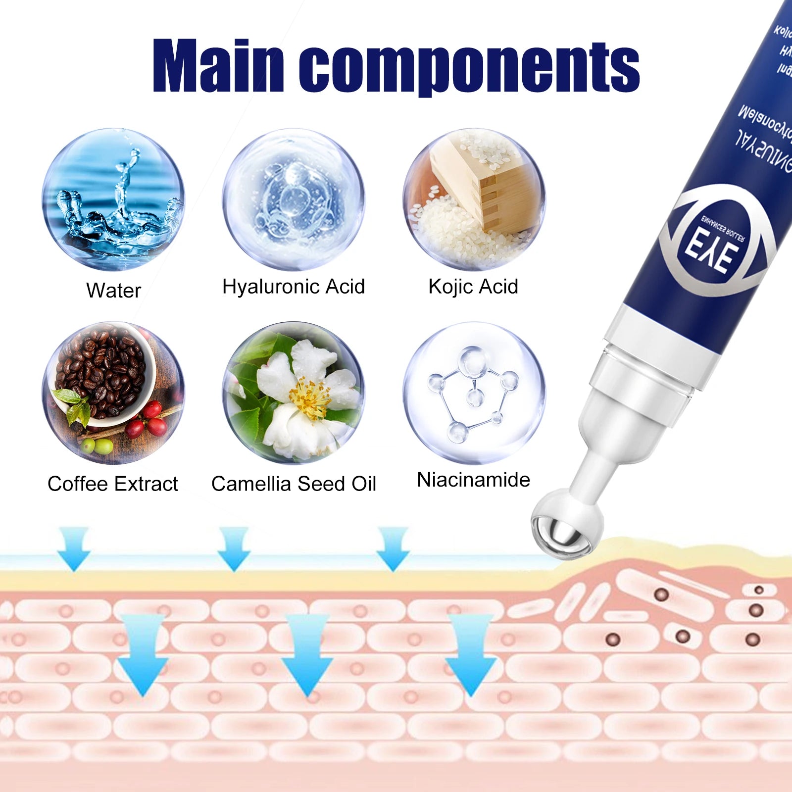 Hyaluronic Acid Eye Serum Roller – Dark Circles & Fine Lines Eye Serum Roller Oasis Select