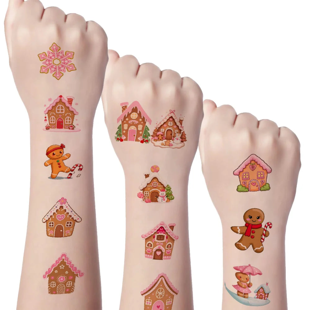 54-Piece Gingerbread Temporary Tattoo Stickers – Waterproof 3D