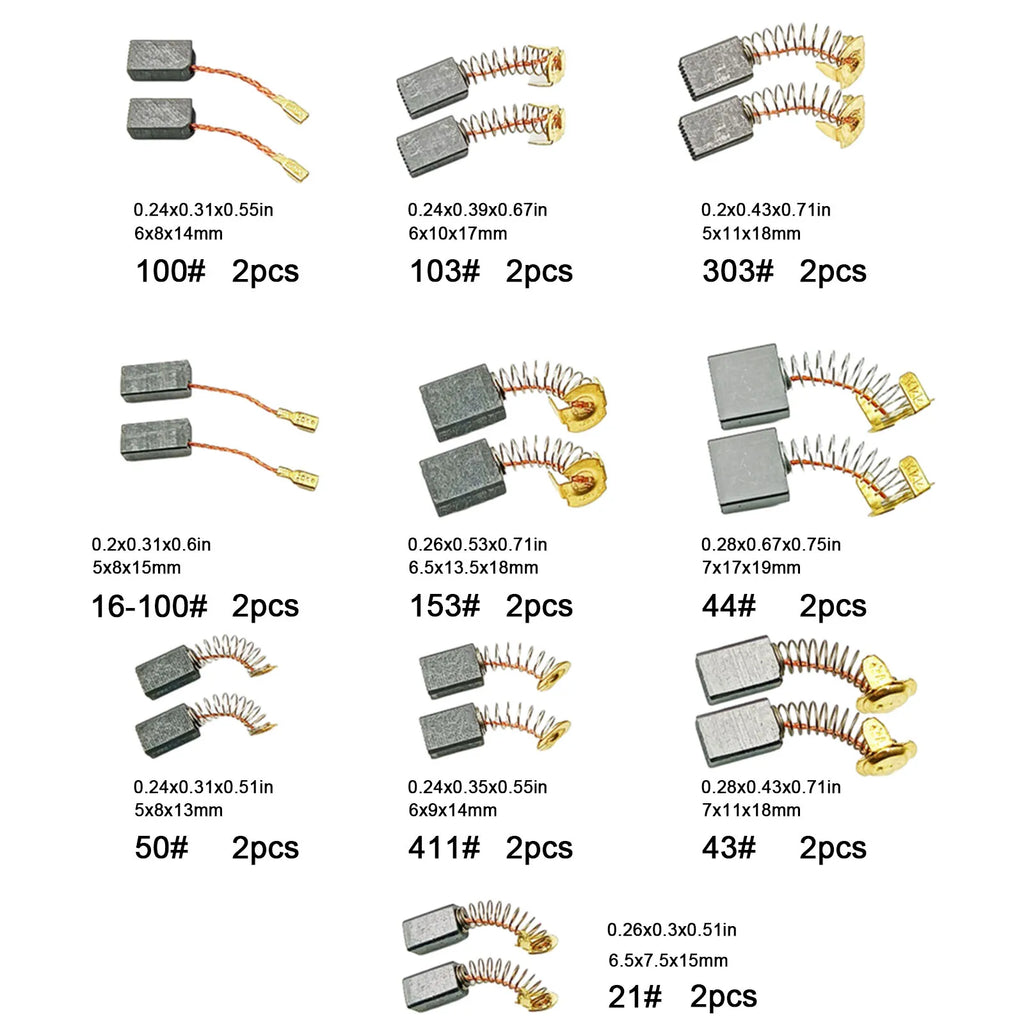 20Pcs Electric Motor Carbon Brushes Replacement For Power Tool Motors Hammer Drills Cut-off Saws Angle Grinders Oasis Select 20pcs