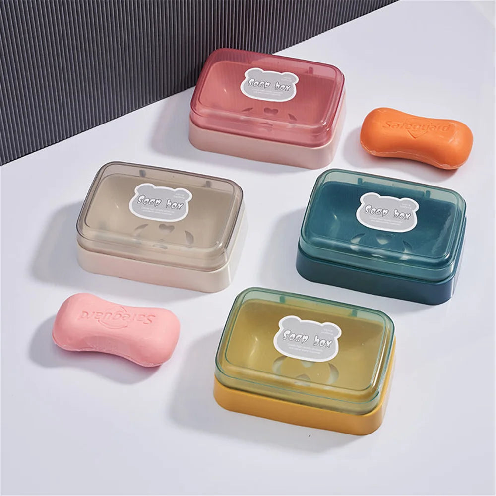 Clamshell Soap Box with Drain & Clear Lid | Cute Cartoon Design