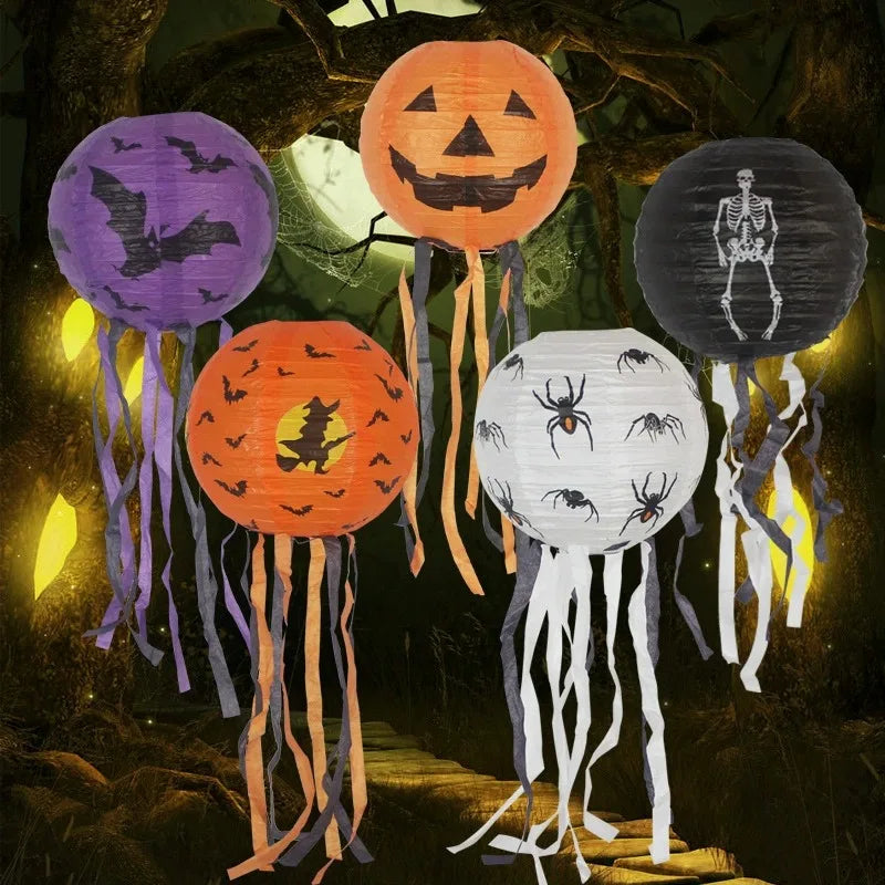 Halloween Paper Lanterns Halloween Party Decoration Pumpkin Lantern Spider Bat Skeleton Lantern for Home Outdoor Party Decor 8in Oasis Select