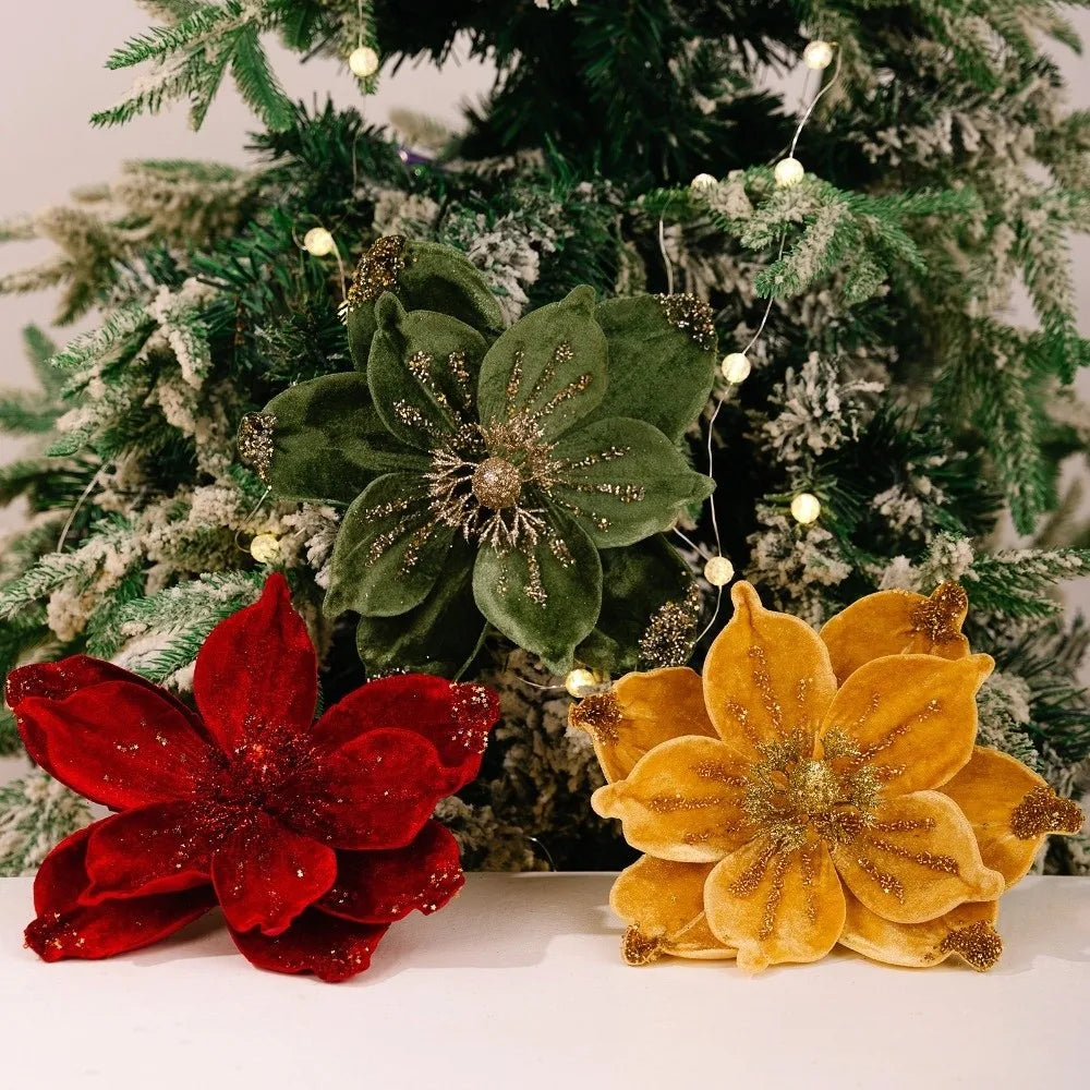 26cm Glitter Poinsettia Artificial Christmas Flower | DIY Decor
