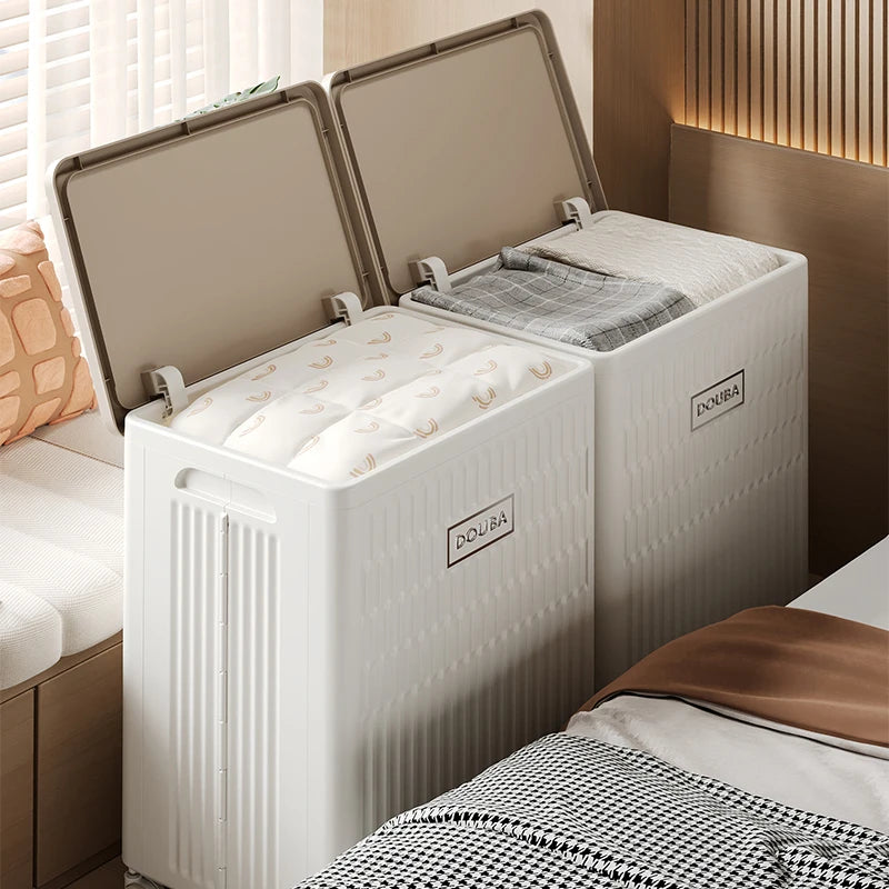 Large-Capacity Foldable Storage Box White with Universal Wheels Mobile Heavy-Duty Flip-Top Design for Home Use of Clothes/Toys Oasis Select