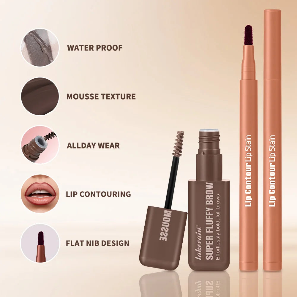 2pcs/set Matte Lip Liner And Waterproof Eyebrow Mousse Tint Long Lasting Eyebrow Dye Cosmetics Professional Outline Lips Contour Oasis Select