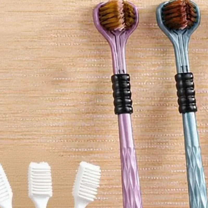 2pcs 3D Stereo Toothbrush Set Ultra Fine Soft Bristles Adult Oral Care 360° Cleaning Tongue Scraper Three-Sided Design Oasis Select