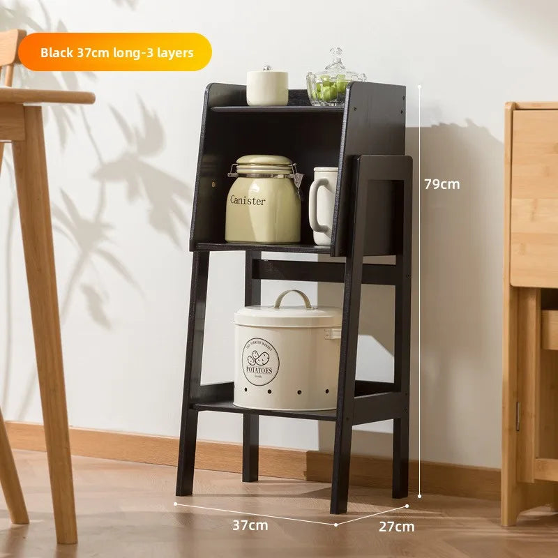 Kitchen rack Floor-to-ceiling multi-layer locker Edge storage cabinet Household multi-functional narrow gap crevice frame Oasis Select Black small