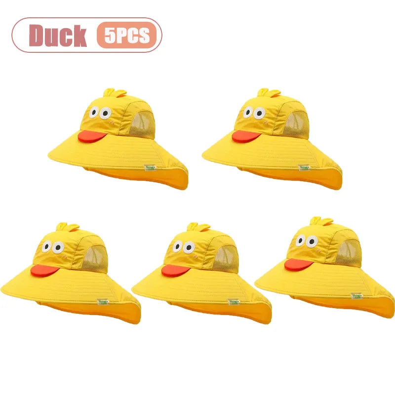 Spring Summer Kids UV Protection Sun Hat Baby Toddler Bucket Hat Wide Brim Breathable Outdoor Cap for Boys Girls Oasis Select Duck-5PCS