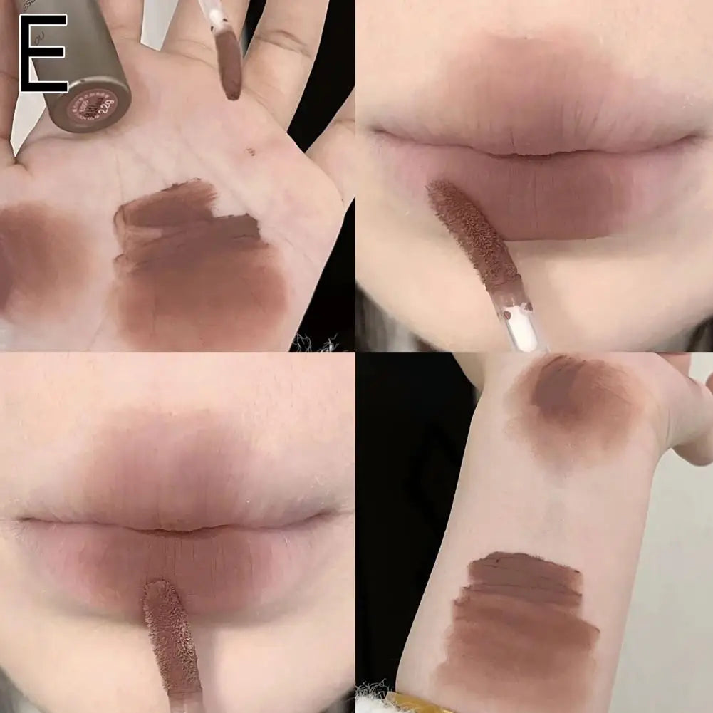 Dark Brown Silver Tube Lip Gloss Matte Velvet Waterproof Liquid Lipstick Nude Coffee Brown Lips Tint Mud Makeup Glaze Cosmetics Oasis Select E