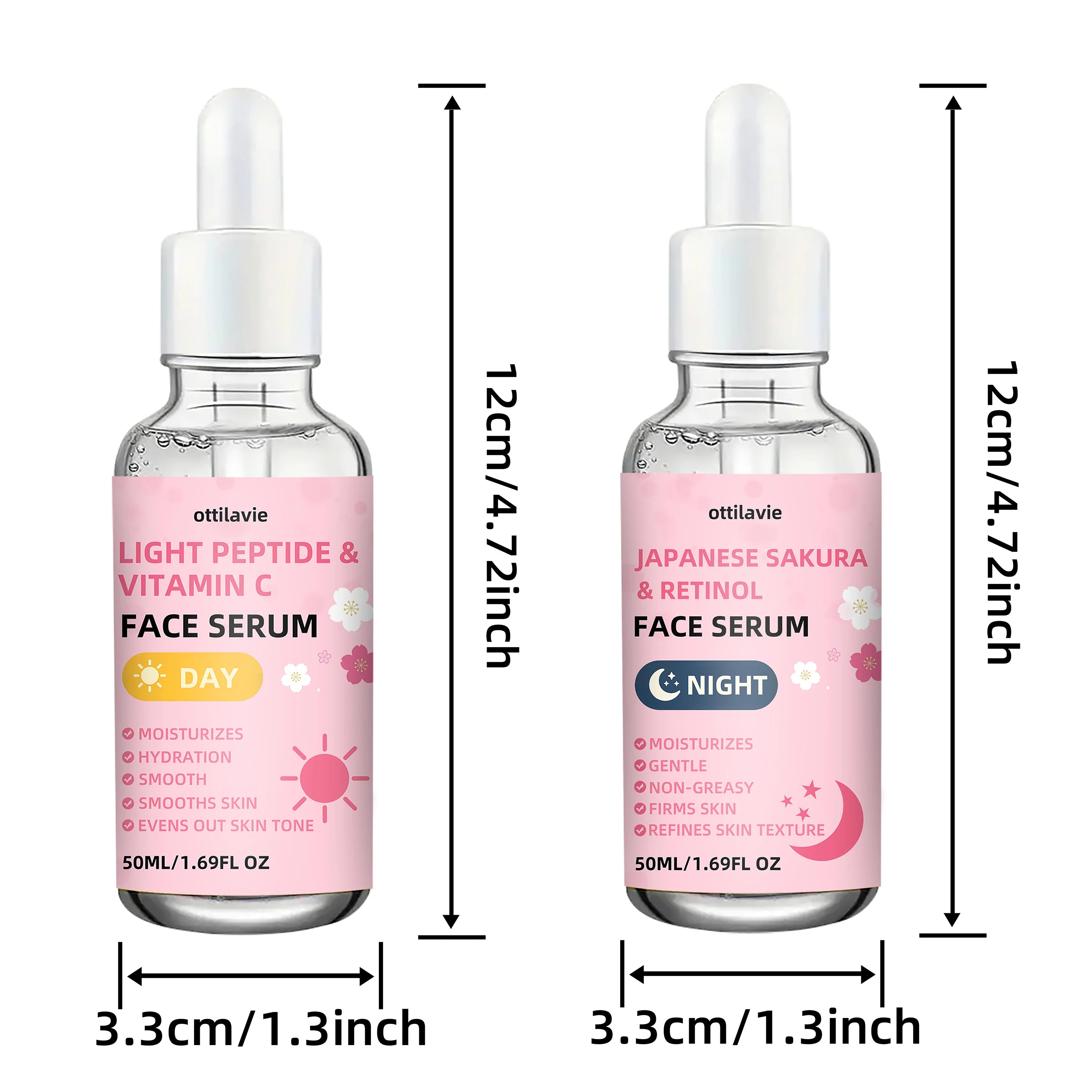 Sakura Retinol & Vitamin C Face Serum Set | 24H Hydration 2pc Face Serum Set Oasis Select 2pcs-50ml