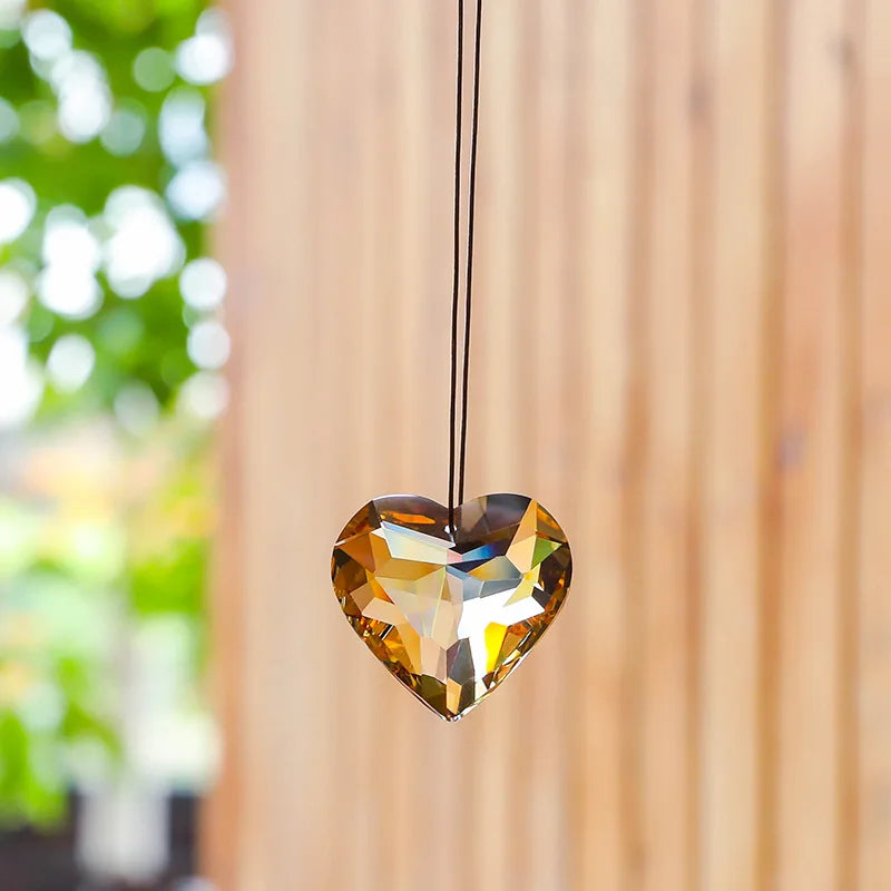Crystal Peach Prism Suncatcher Prism Heart Shaped Hanging Pendant Decorative Rainbow Maker Window Home Office Garden Decoration Oasis Select Champagne