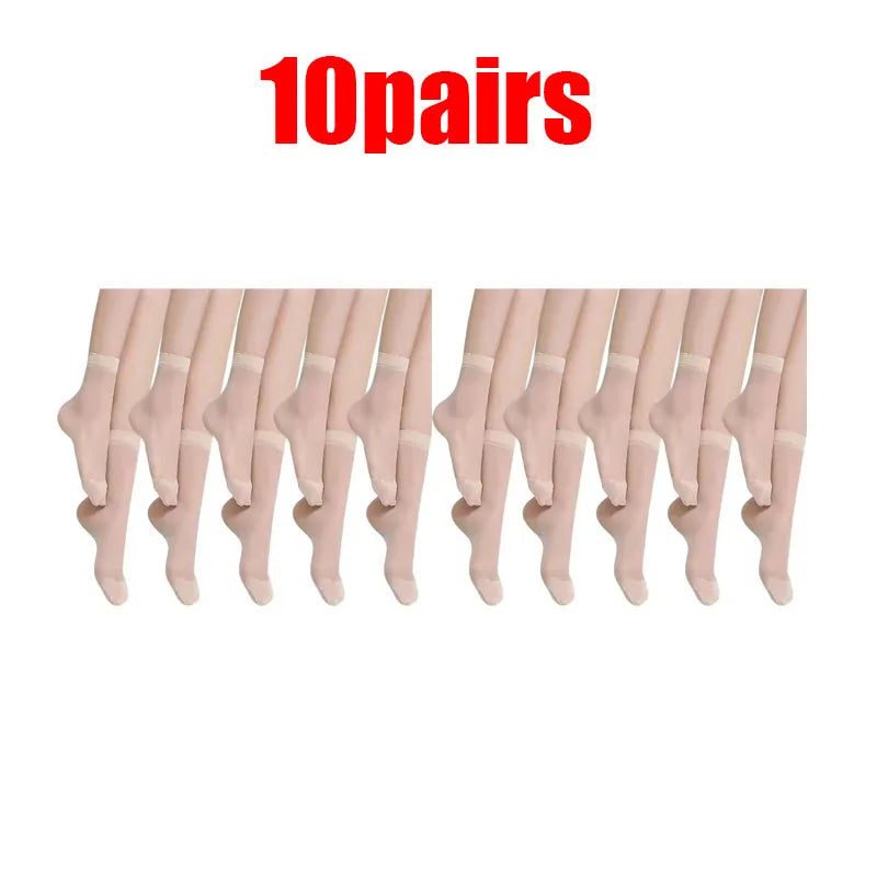 10/20/30pairs Skin Socks Women Sexy Ultrathin Stockings Female Transparent Nylon Crystal Short Ankle Sock Non-Slip Silk Socks Oasis Select 10pairs Skin One Size