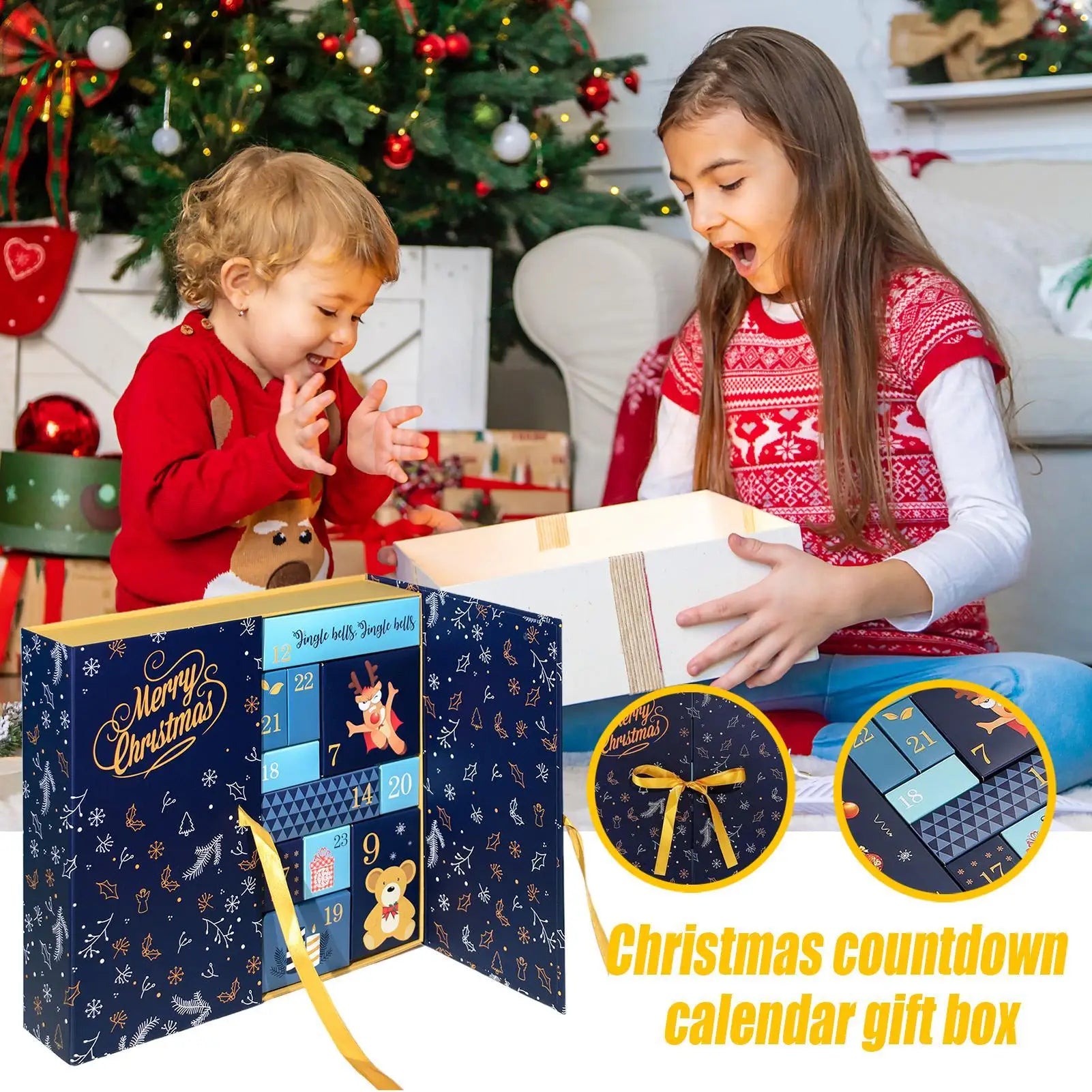 Empty Countdown Calendar Refillable Advent 24 Days Christmas Boxes Foldable Home Decor for Candy Classroom Table Fireplace Oasis Select