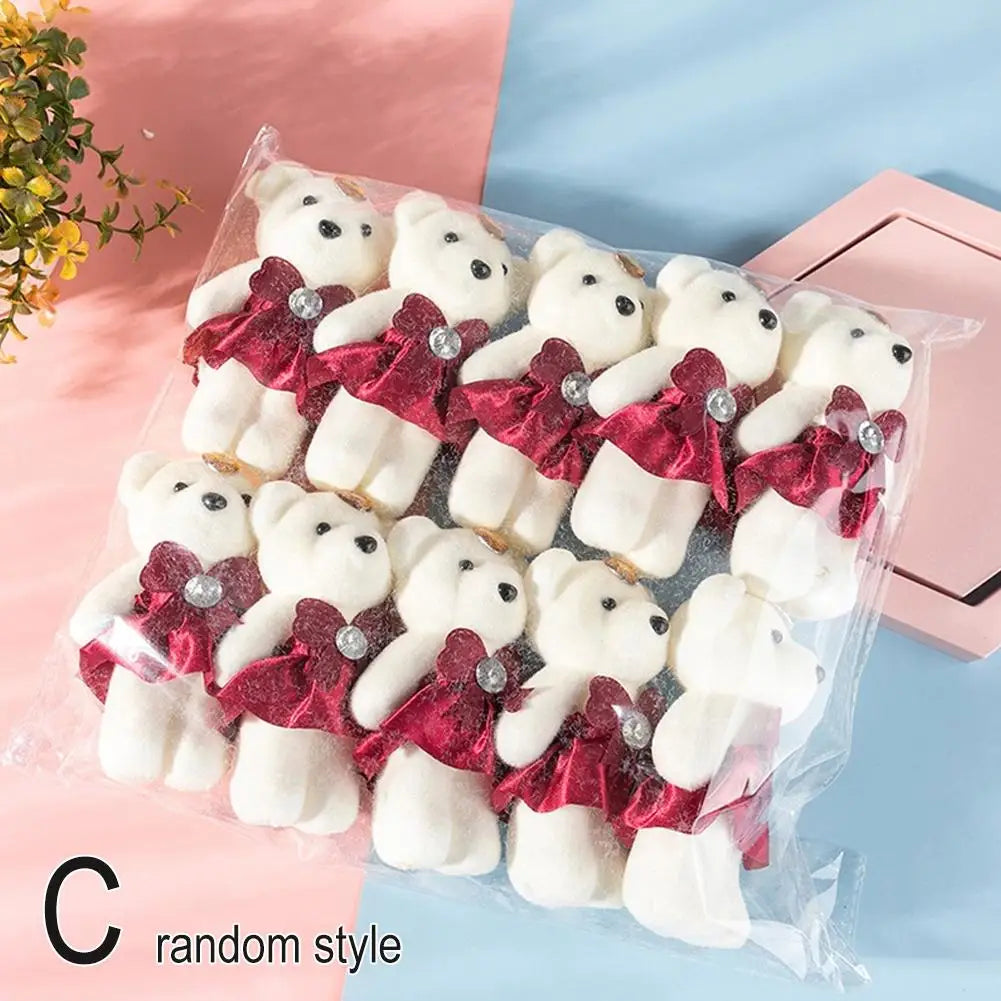 Mini Teddy Bear Plush Dolls for Flower Bouquets – 10 Pack