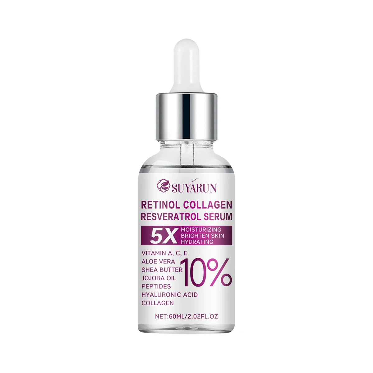 SUYARUN Retinol Resveratrol Facial Serum, Organic Brightening Moisturizer, Reduces Wrinkles & Dark Spots. Oasis Select 60ml