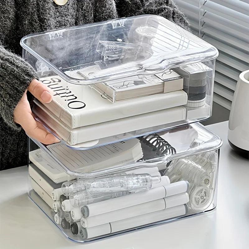 Acrylic Clear Stationery Organizer Box Clamshell Design Multi-Functional Desk Storage for Home Office School Desktop Organizer Oasis Select