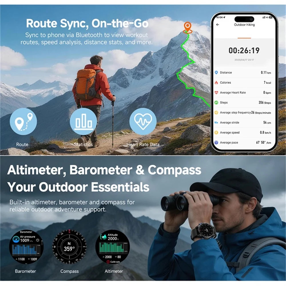 GPS Outdoor Sports Smart Watch Blue Tooth Call 3ATM Waterproof AMOLED Screen Health Watches Compass Smartwatch Information Push Oasis Select