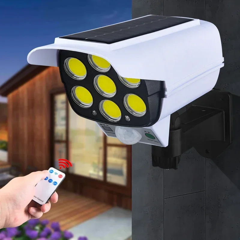 3Modes Multi-angle Lighting Remote Control Solar Powered Simulation Monitoring Induction Wall Lamp with Red Light Warning for Co Oasis Select