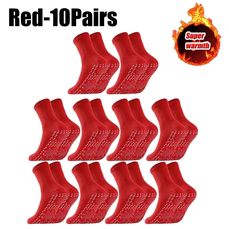 1-10pairs Unisex Self Heated Health Care Warm Socks Tourmaline Magnetic Therapy Foot Sox Relief Pression Sports Thermal Sock Oasis Select 10pair-Red One Size