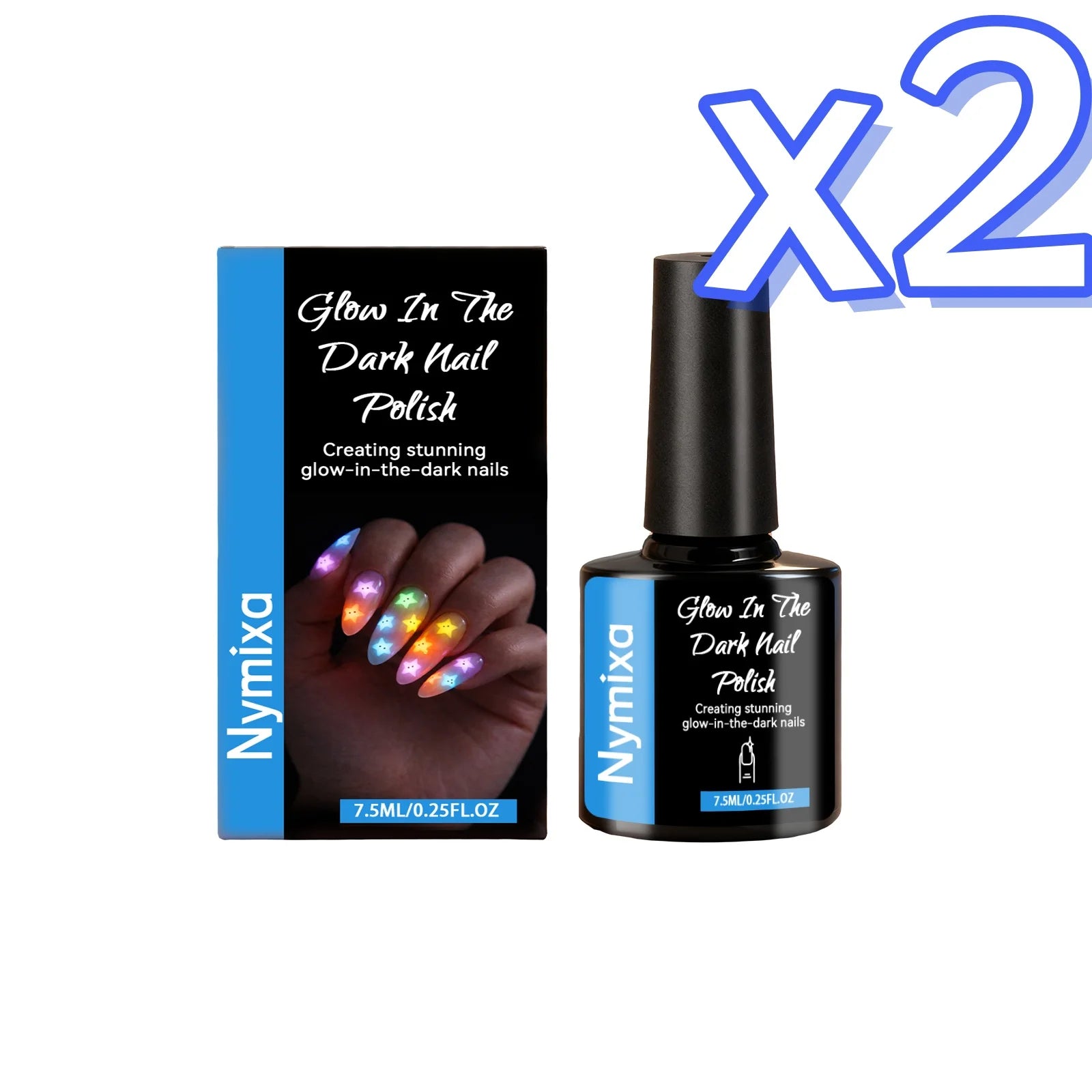 Nymixa Glow In The Dark Nail Polish – 5 Neon Fluorescent Colors Nail Polish Set Oasis Select Sky Blue x 2