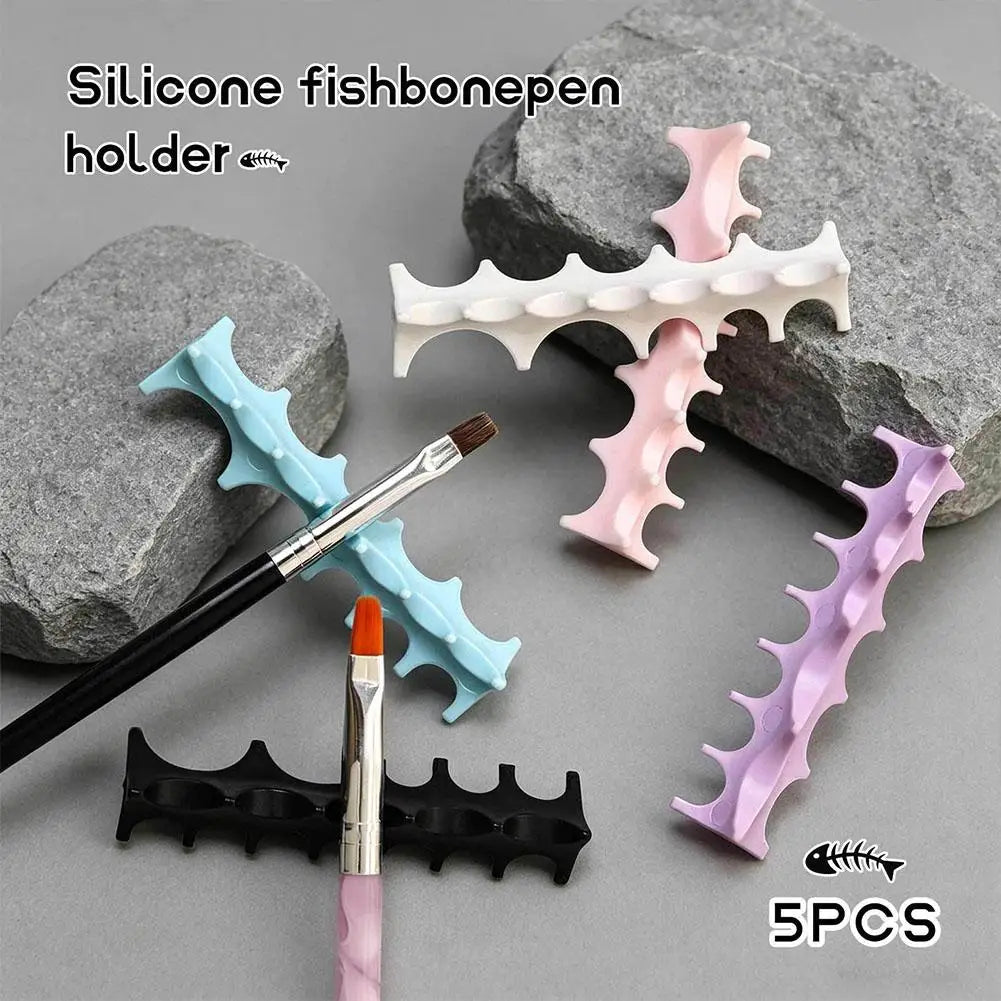 Silicone Fishbone Nail Brush Holder – 5-Slot Pen Organizer Nail Brush Holder Oasis Select