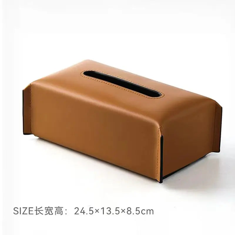 Modern Woven Leather Tissue Box Napkin Case Luxury Tissue Paper Holder Desktop Coffee Table Tissue Box Livingroom Decoration Oasis Select Brown