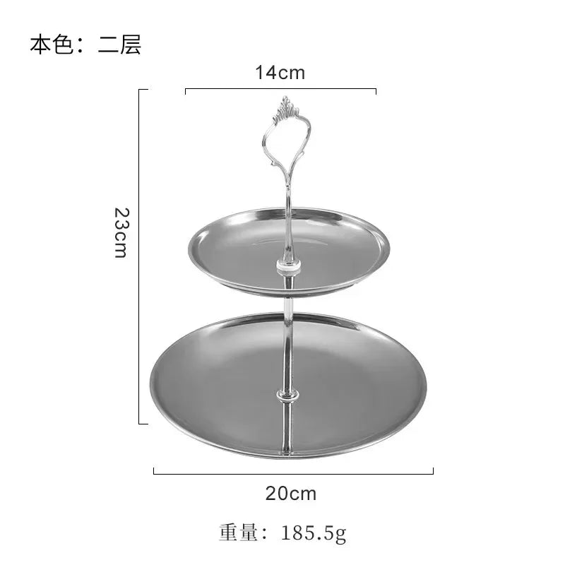 Three-layer Stainless Steel Cake Tray, Cake, Snack Plate, Birthday, Wedding Party Dessert Stand, Table Dessert Display Stan Oasis Select Silver 2 Layers